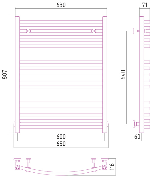 Полотенцесушитель водяной Сунержа Аркус 800x600