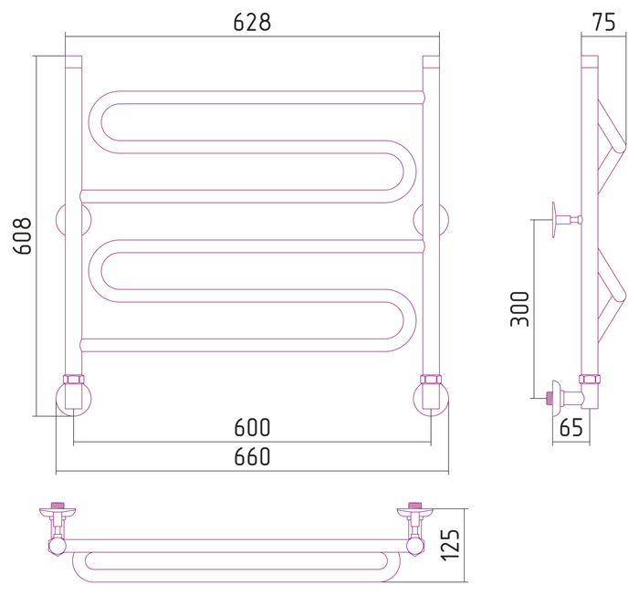 Полотенцесушитель водяной Стилье Вариация 600x600