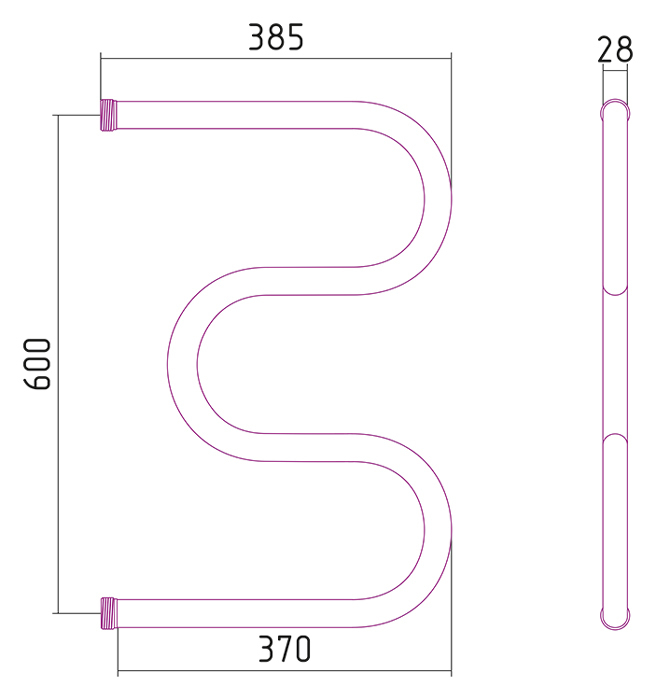 Полотенцесушитель водяной Стилье М-образный 600x400 резьба-сгон 1"