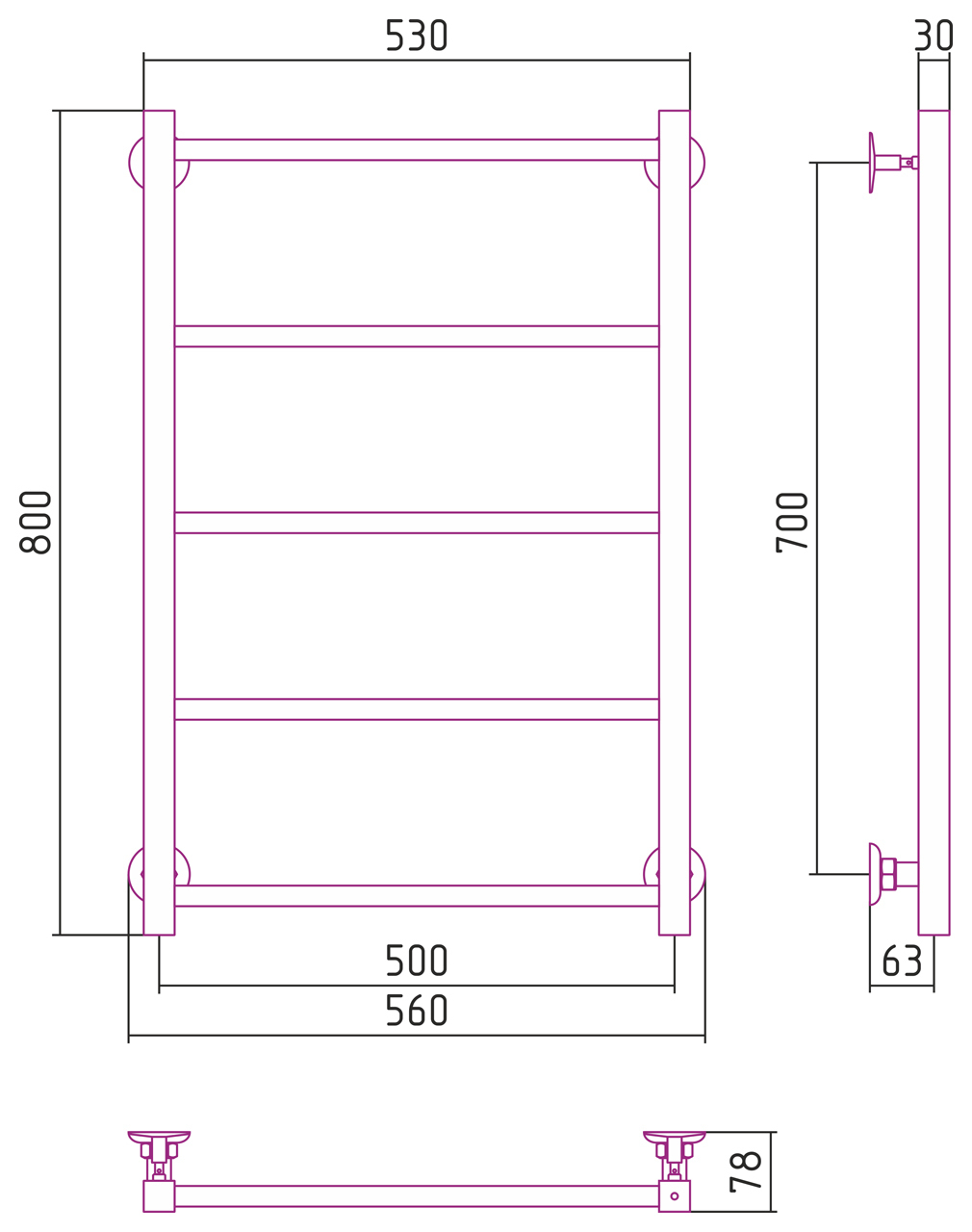Полотенцесушитель водяной Стилье Версия-КН 800x600