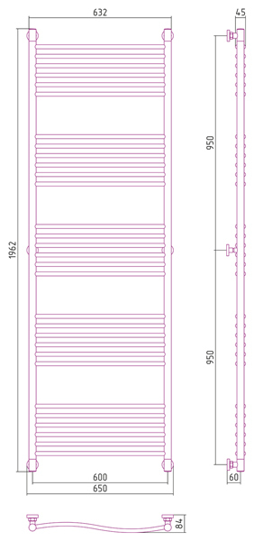 Полотенцесушитель водяной Сунержа Флюид+ 1900x600