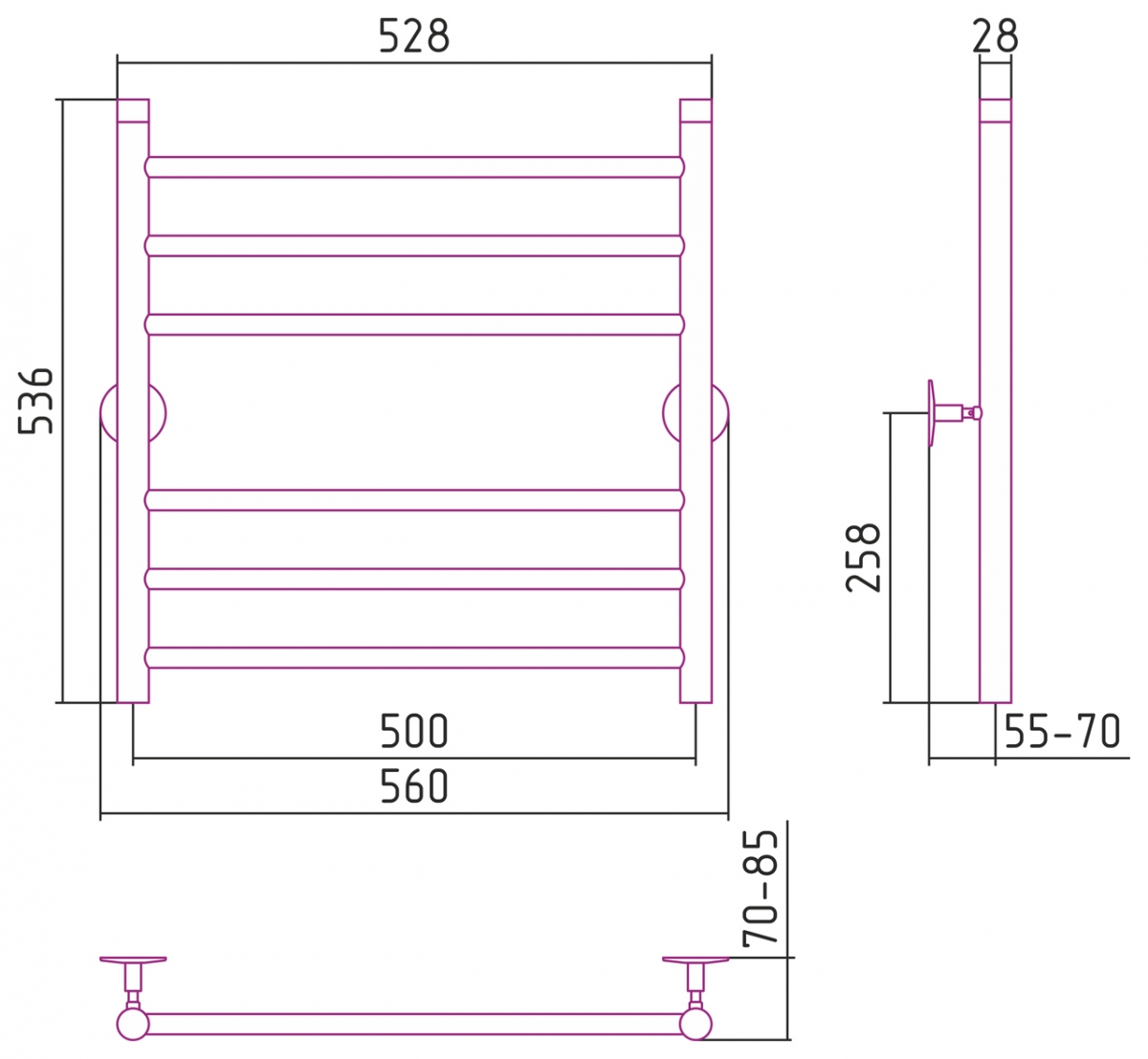 Полотенцесушитель водяной Стилье Универсал-55 600x500