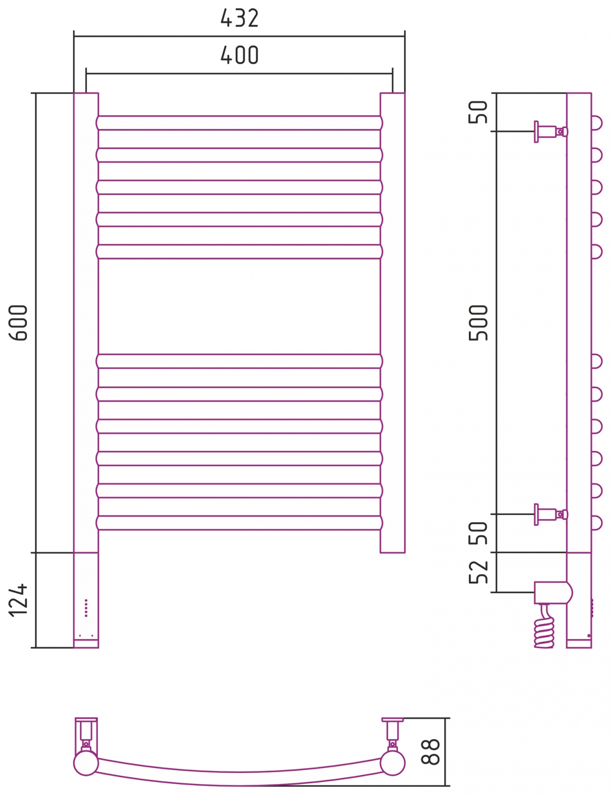 Полотенцесушитель электрический Сунержа Богема 3.0 600x400