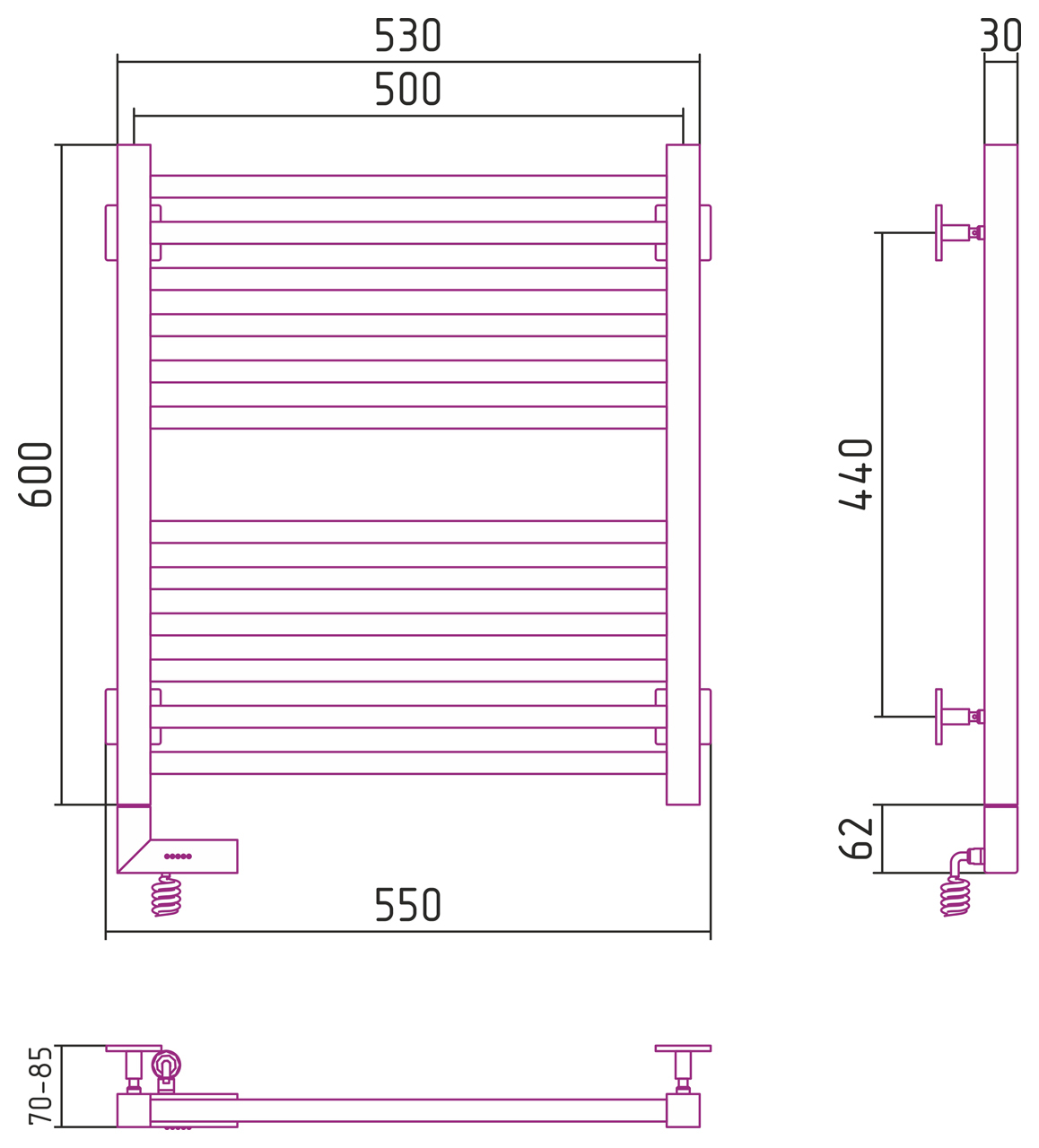 Полотенцесушитель электрический Сунержа Модус 2.0 600x500
