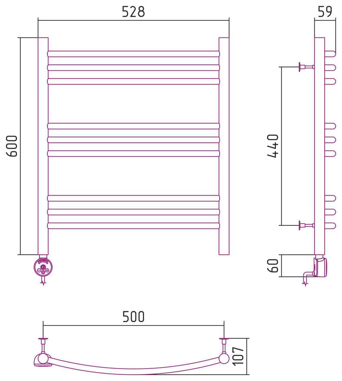 Полотенцесушитель электрический Стилье Формат №10 600x500