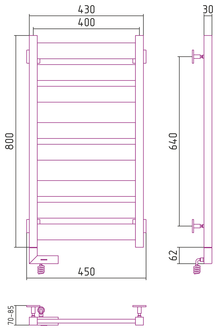 Полотенцесушитель электрический Сунержа Центурион 2.0 800x400