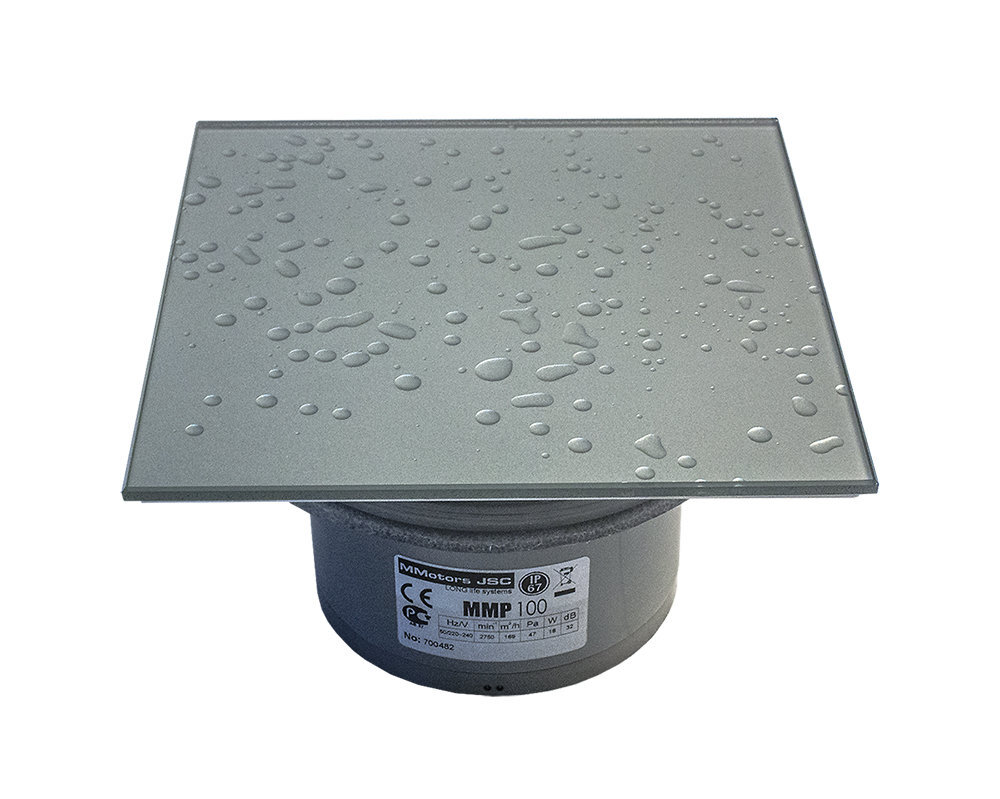 Вентилятор накладной сверхмощный MMotors JSC MMP-06 100/169 куб/ч Стекло/Квадрат Темно Серый с каплями