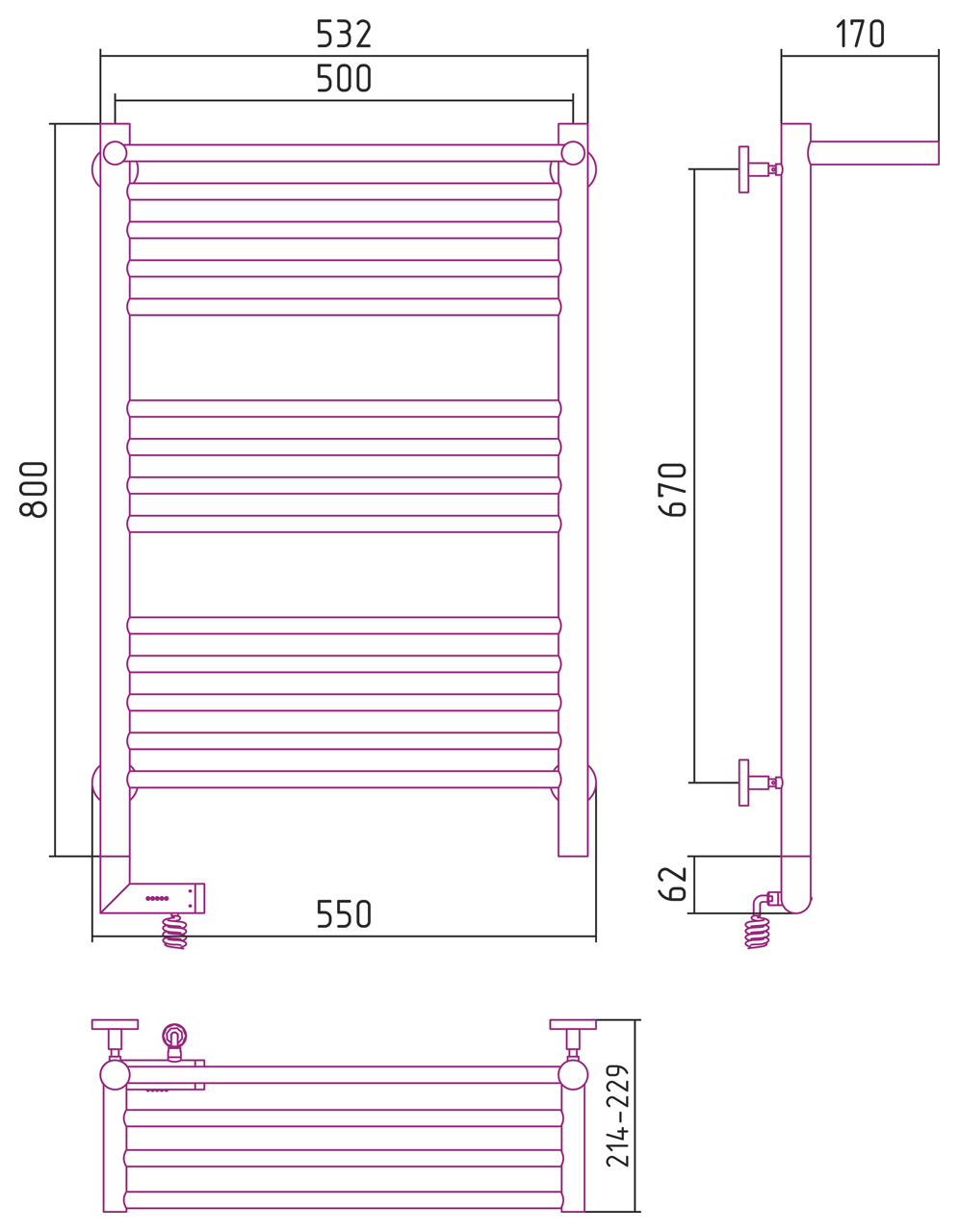 Полотенцесушитель электрический Сунержа Богема 2.0 с полкой 800x500
