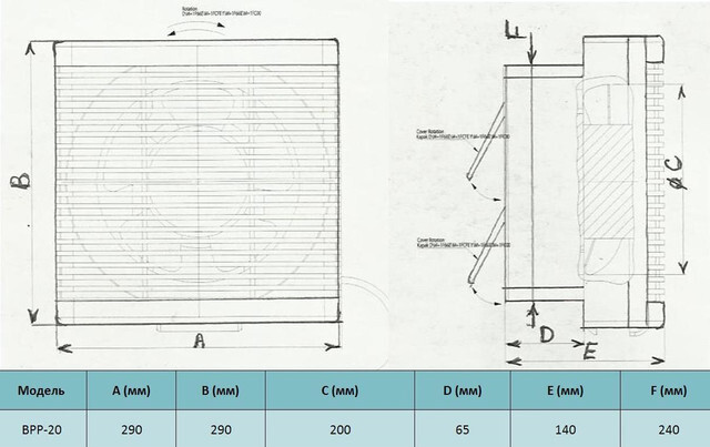 Вентилятор реверсивный ВанВент SRL20B с механическими жалюзи