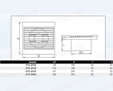 Вентилятор накладной Dospel Styl 100 SP (с обратным клапаном)